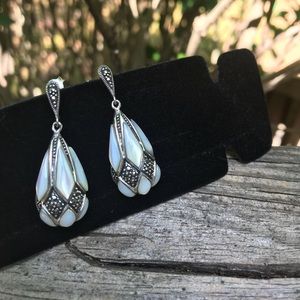 Vintage style mother of pearl marcasite earrings